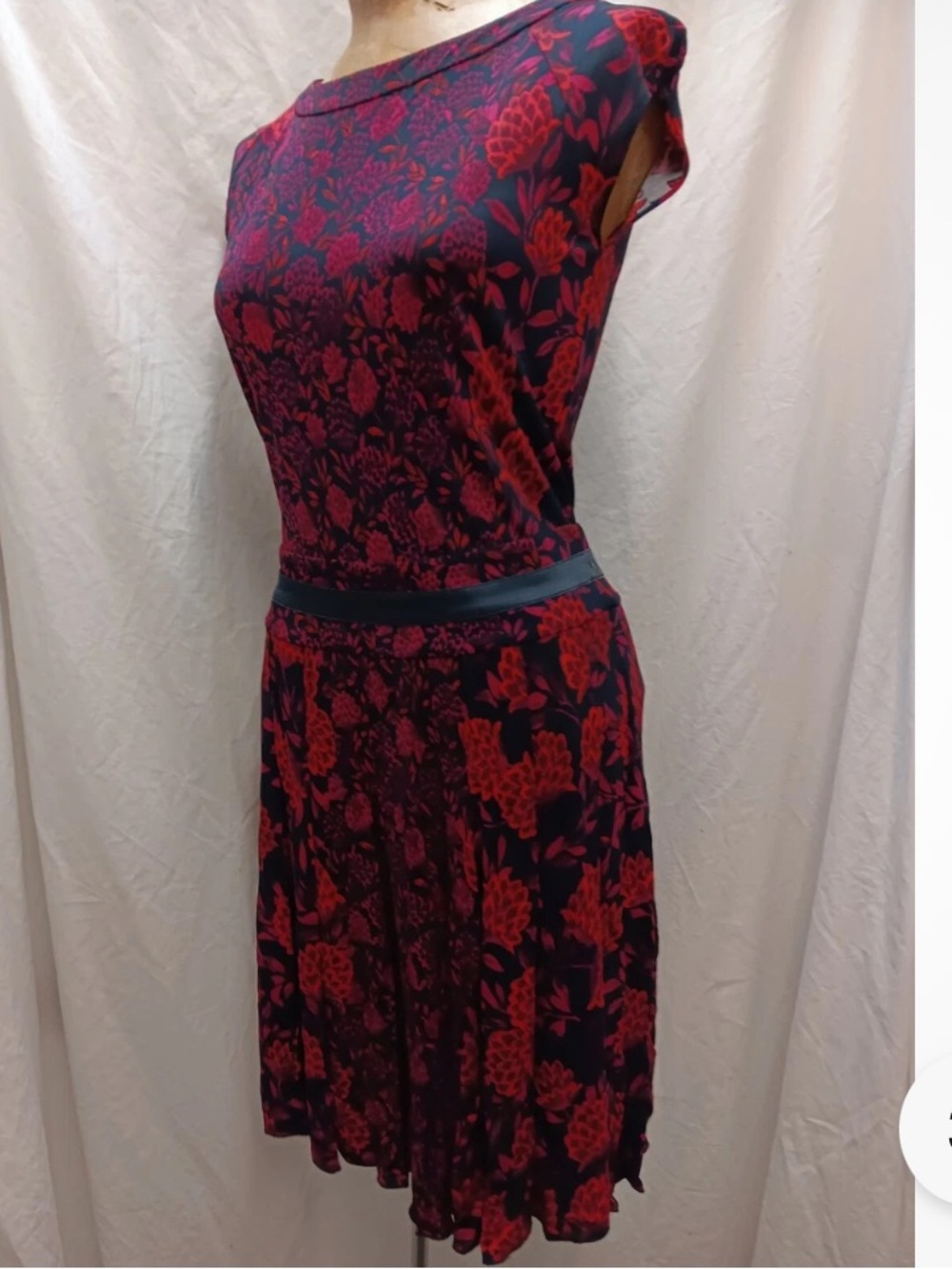 Tory Burch Red, Purple & Black Floral Slinky Dress